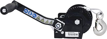 G¼de Winch 360 kg 10 m ,Max Pull Force 360 kg, 10 m Steel Cable, for Horizontal Pulling of Loads, Load Hook with Drop Opening, Locking Lever, Hand Crank with Soft Handle