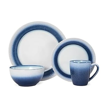 Pfaltzgraff Eclipse Blue 16-Piece Stoneware Dinnerware Set, Service for 4 with Dinner Plates, Salad Plates, Bowls and Mugs, Dishwasher and Microwave Safe