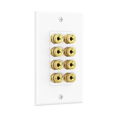 Cable Matters Speaker Wire Wall Plate, 8 Posts for 4 Speakers, White