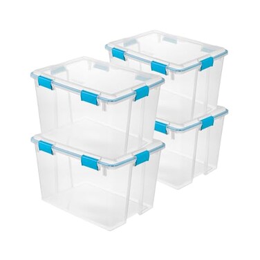 Sterilite Gasket Storage Box with Lids for HomeOffice, 80 Quart, 4-Pack