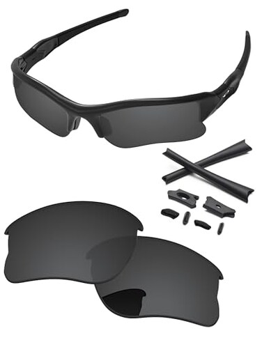 PapaViva Replacement LensesRubber Kits for Oakley Flak Jacket XLJ OO9009 63mm Sunglass Solid Black Non-polarized
