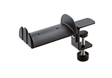 KM KonigMeyer 16090.000.55 Headphone Clamp-On Table Holder, Protective Rubber Padded Arm, Table/Shelf Mount, Steel Design, Headset Accessory w/Earbud, Headphone Jack Cable Rack, German Made