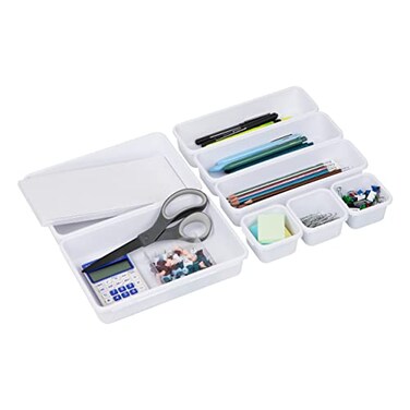 Mind Reader 8-Pc Drawer Organizer, Desk Organizer, Interlocking, Storage, Kitchen, Office, White