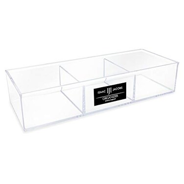 Isaac Jacobs Large 3-Compartment Acrylic Stackable Organizer ,12.9" L x 5" W x 2.7" H, Multi-Sectional TrayStorage Solution for Makeup, Craft Supplies, Bathroom, Kitchen, Office ,Clear