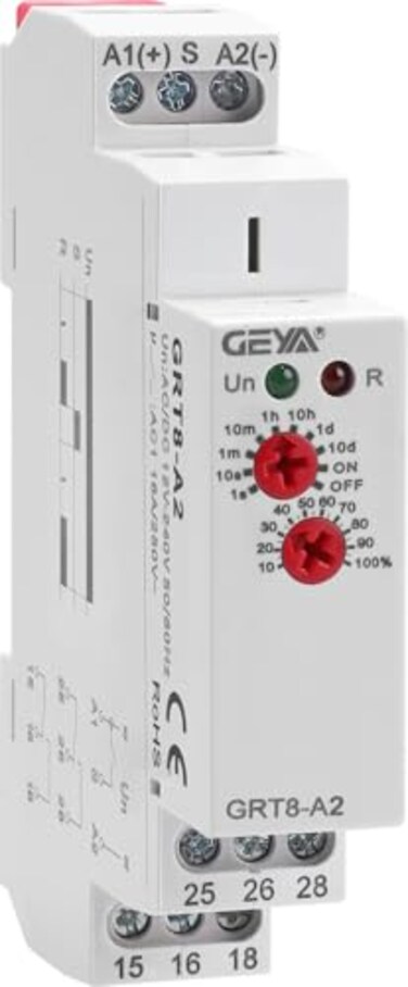 GAEYAELE Delay On Time Relay 16A 2SPDT Electronic Adjustable Single Function Timer Delay Relay Din Rail Modular,GRT8-A2,AC/DC12V-240V