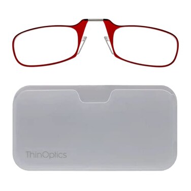 ThinOptics Pod Reading Glasses - Slim Armless Pocket Readers - White, Red 1.5x
