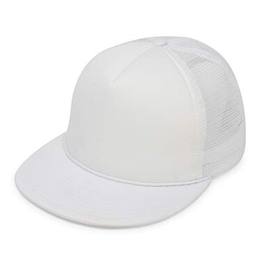 DALIX Flat Billed Trucker Cap with Mesh Back in White