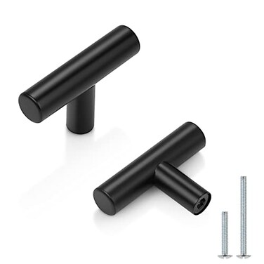 Probrico 20 PackFlat Black Cabinet Knobs Single Hole 2 Inch Pulls Drawer Handles Kitchen Cupboard T Bar Knobs