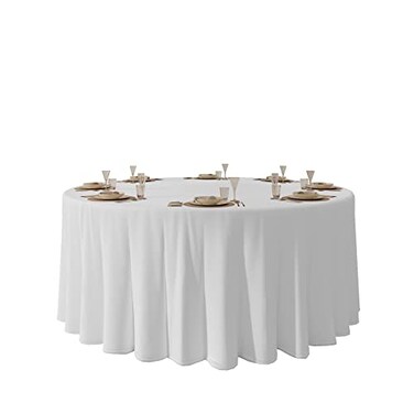 Urby 120 inches Large White Round Tablecloth, Medium Weight Polyester