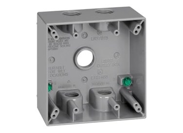 Sigma Engineered Solutions 14353-5 Weatherproof 3/4" 5 Hole 2-Gang Box, Gry