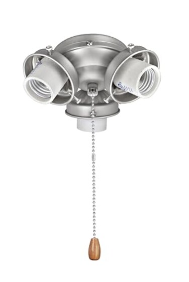 Aspen Creative 22002-11 Ceiling Fan Fitter Light Kit with Pull Chain, Brushed Nickel White