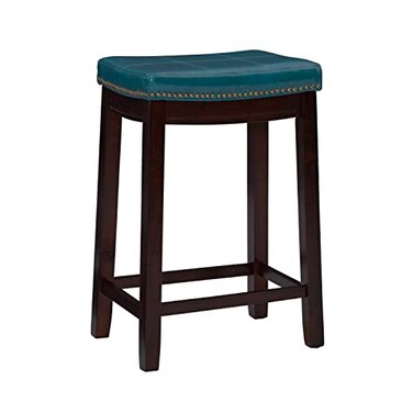 Linon Carson Blue Backless Counter Stool, Brown