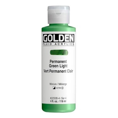 GOLDEN Fluid Acrylics, Permanent Green Light, 4 fl. oz. Bottle