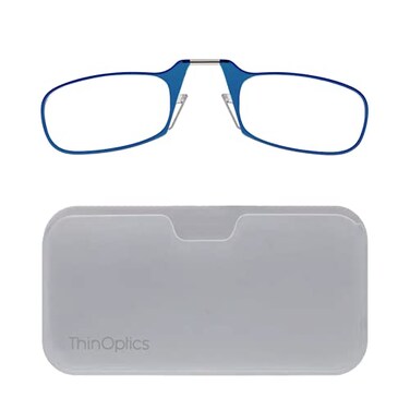 ThinOptics Pod Reading Glasses - Slim Armless Pocket Readers - White, Blue 2.0x