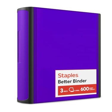 Staples Better 3-Inch D-Ring Binder, Purple, Heavy-Duty