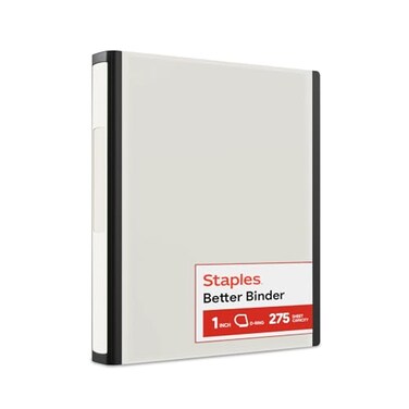 Staples Heavy-Duty 1-Inch D-Ring View Binder, White, 275 Sheets