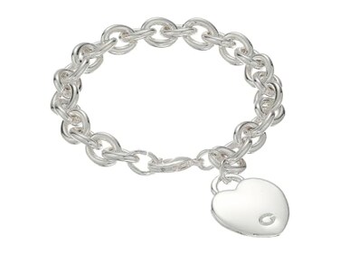 GUESS "Basic" Silver G Logo Heart Link Bracelet, 7.5