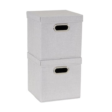Household Essentials 804-1 CafCube Bin Storage Set with Lids and Handles2 PackSilver Linen
