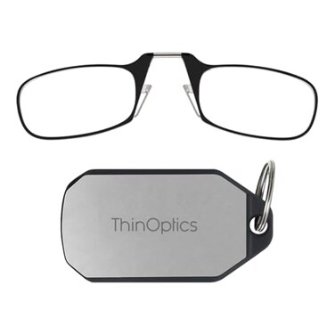 ThinOptics On- Nose Rectangular PortableConvenient Readers for MenWomen, ThinDurable Easily Attaches to Keychain, Backpack, Golf Bag, Blk Frames/Silver Case, 44 mm2.5