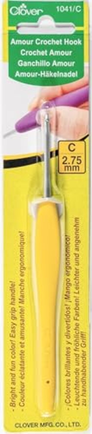 Clover 1041/C Yellow Amour Crochet Hook, Size C, 2.75mm