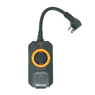 Woods Southwire Outdoor Dusk to Dawn Lighting Timer - Automatic Light Control - Energy-Saving Power Timer - Waterproof Design - Programmable Outdoor Timer - 1 Grounded Outlet - Black