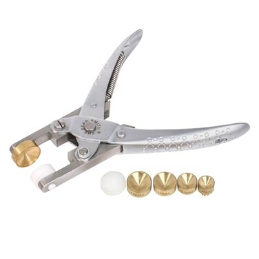 The Beadsmith Smart Setter Parallel Pliers&ldquo; 5 Cup Chain Tool for Gemstone Setting, Polished Steel, 5 Brass Setting Heads Sizes ,14mm, 12mm, 11mm, 8.5mm, 6mm12mm Plastic Head