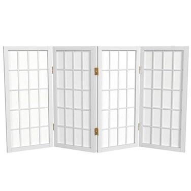Red Lantern 2 ft. Short Desktop Window Pane Shoji Screen - White - 4 Panels
