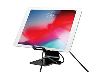 CTA Digital Security Desktop Stand - CTA Tablet Desktop Security Kit with Display Stand and Theft-Deterrent Cable, Scratch Resistant Base, and Compact Metal Security Plate for Tablets and Phones ,PAD-