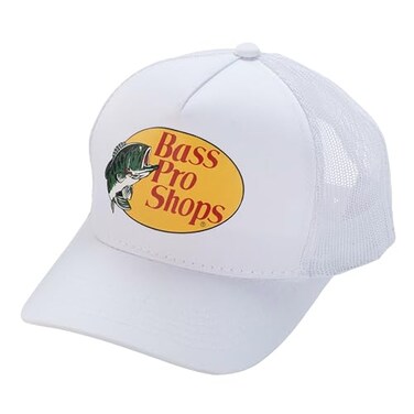 Bass Pro Shops Trucker Hat, Olive, 100% Polyester, Mesh Back Cap with Logo Patch ,White