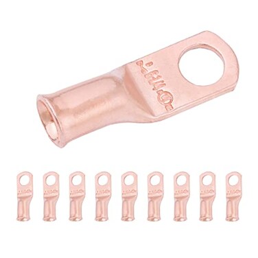 SELTERM 10pcs 6 AWG, 1/4" Stud Heavy Duty Bare Copper Battery Cable Lugs