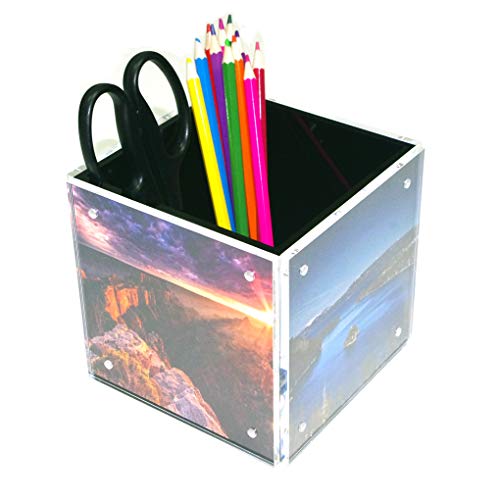 hesin Hesin 4-side Acrylic Photo Block Cube Tabletop Pen Holder Desktop Storage Organizer 5inch x 5inch