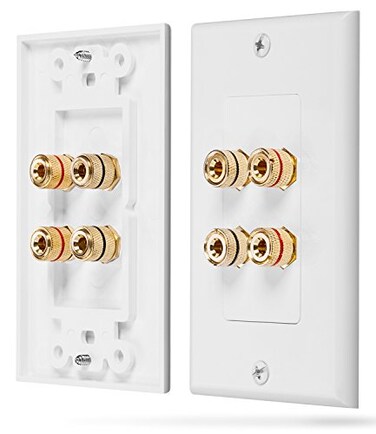 Fosmon Two Speaker Home Theater Banana Binding Post Coupler Wall Plate