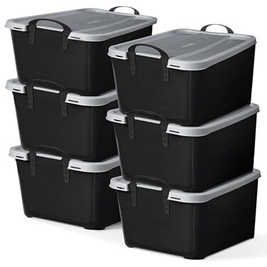 Life Story 6 Pack Stackable Storage Bin, 55 Qt Home Organizers, Black/Gray