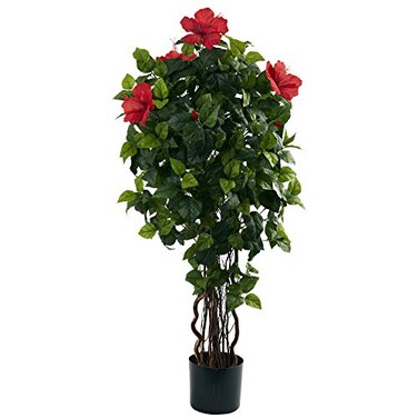 Nearly Natural 4 ft Artificial Hibiscus Flowering Tree with Nursery Pot