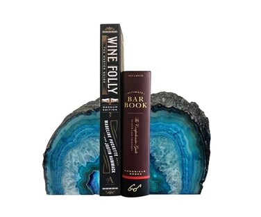 AMOYSTONE Teal Agate Bookends Small Geode Crystal Book Ends for Desk Decor