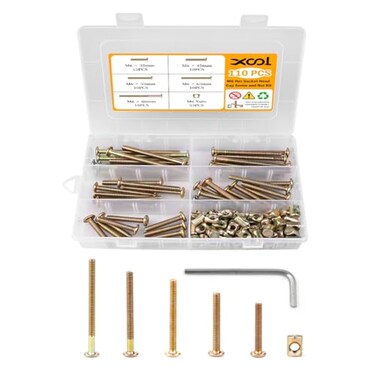 XOOL 110 PCS M680/65/55/45/35 mm Hex Socket Head Cap Screw Kit, Crib Bunk Bed Furniture Cot, Bunk Bed Replacement Hardware