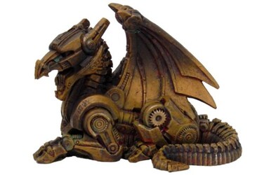 Pacific Giftware PTC 3.5 Inch Steampunk Sitting Winged Dragon Resin Statue Figurine