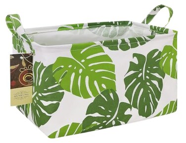 HUNRUNG Rectangle Foldable Storage Basket Handles For Home, Leaf