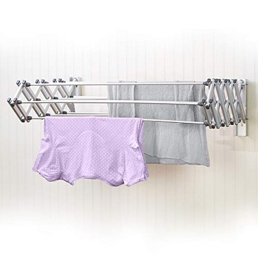Woolite Aluminum 27" Collapsible Wall Mounted Clothes Drying Rack, Space Saver, Easy Storage, Retractable