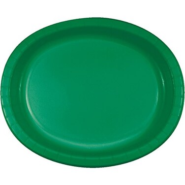 Creative Converting 8 Count Oval Paper Platters, Emerald Green