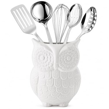 Comfify White Owl Utensil Holder“ Decorative Ceramic Kitchen Crock