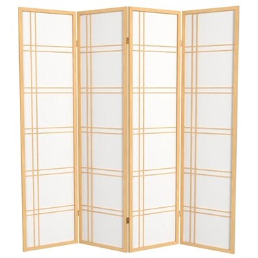 Red Lantern 6 ft. Tall Double Cross Shoji Screen - Natural - 4 Panels