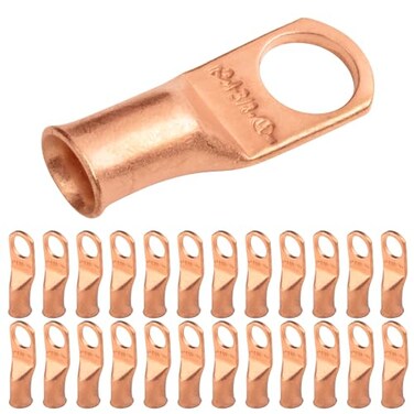 SELTERM 25pcs 4 AWG 3/8" Stud Heavy Duty Bare Copper Battery Cable Lugs