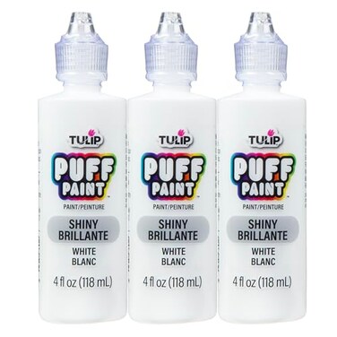 TULIP Puff Fabric Paint, 4 fl oz 3-Pack, Permanent Fabric Paint for ClothesDIY Projects, Shiny White