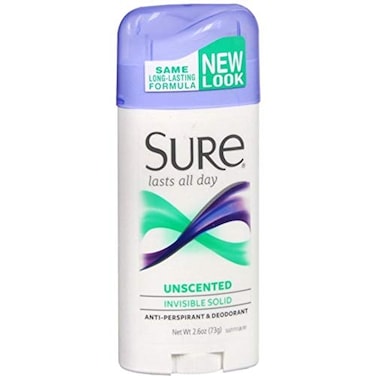 Sure Deodorant 2.6 Ounce Invisible Solid Unscented ,76ml,2 Pack