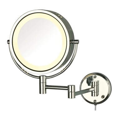 JERDON Lighted Wall-Mount Makeup Mirror - 8X Magnification - Chrome - HL75C