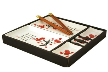 Asian Home Contemporary Dinnerware 8 PCS Sushi Dinner Set For Two In Gift Box