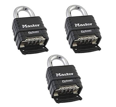 Master Lock MasterLock 1178D Combination Padlock, Die Cast Body, 3 Pack Black/Silver ,Keyed Different