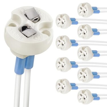 DiCUNO G4, GU5.3 Bi-Pin Ceramic Base Socket, with Wire Connector, 10-Pack