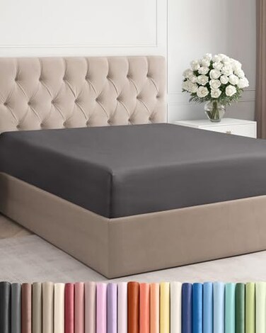 CGK Unlimited Queen Fitted Sheet - Single Fitted Sheet Only - Deep Pockets - Dark Grey